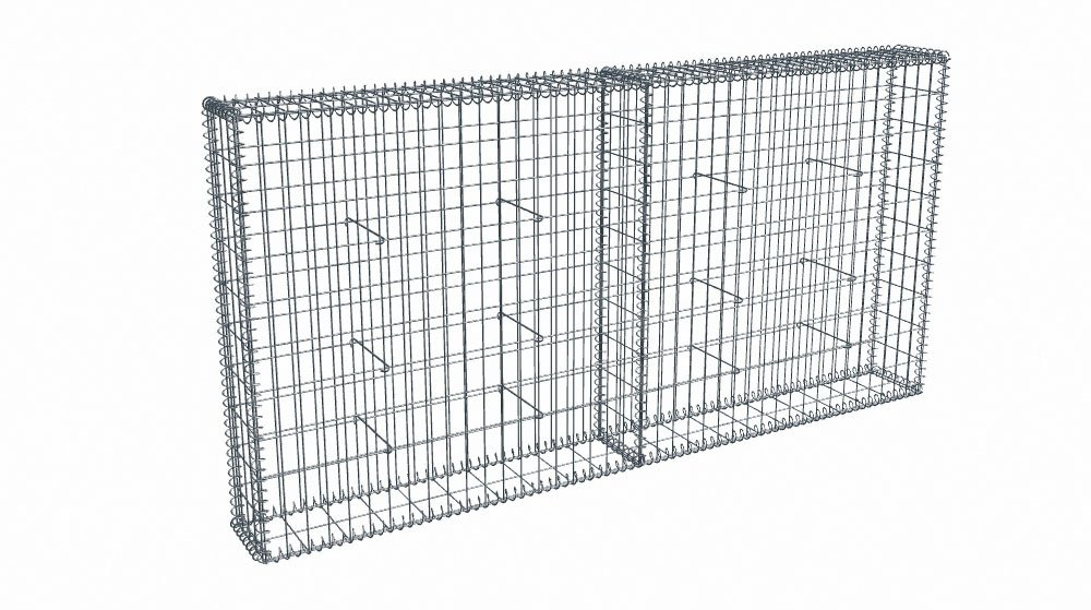 Kit gabion 2m de longueur, 100cm (H) x 20cm (L), pour clôture, assemblage spirales, mailles 5 x 10 cm, grilles non visibles mailles 10 x 10 cm