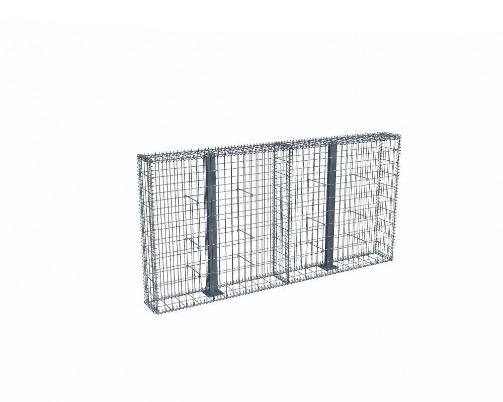 Kit gabion 2m de longueur, 100cm (H) x 20cm (L), pour clôture, assemblage spirales, mailles 5 x 10 cm, avec poteaux raidisseurs à visser