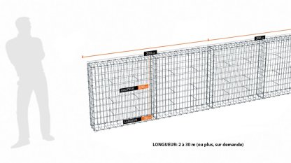 Vignette Kit gabion 30 m de longueur, 100cm (H) x 20cm (L), pour clôture, assemblage agrafes, mailles 5 x 10 cm, grilles non visibles mailles 10 x 10 cm