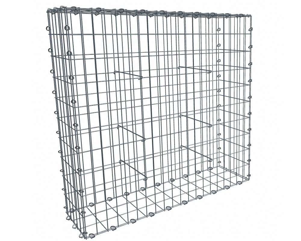 Gabion, longueur 100cm x 100cm(H) x 30(L), assemblage agrafes, mailles 5 x 10 cm, grilles non visibles mailles 10 x 10 cm Ø4mm