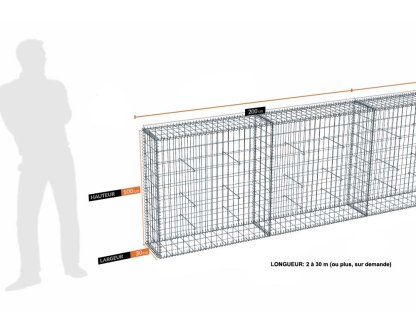Vignette Kit gabion 4 m de longueur, 100cm (H) x 30cm (L), pour clôture, assemblage spirales, mailles 5 x 10 cm, grilles non visibles mailles 10 x 10 cm