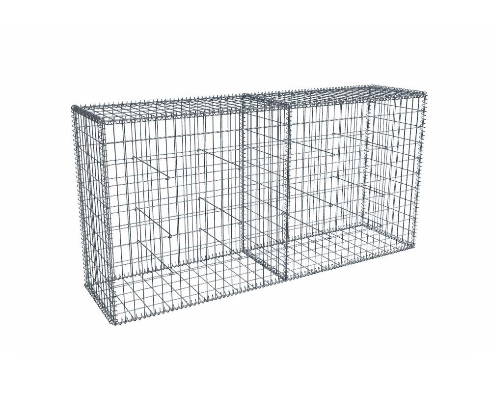 Kit gabion 2m de longueur, 100cm (H) x 50cm (L), pour clôture, assemblage spirales, mailles 5 x 10 cm, grilles non visibles mailles 10 x 10 cm