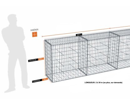 Vignette Kit gabion 8 m de longueur, 100cm (H) x 50cm (L), pour clôture, assemblage spirales, mailles 5 x 10 cm, grilles non visibles mailles 10 x 10 cm