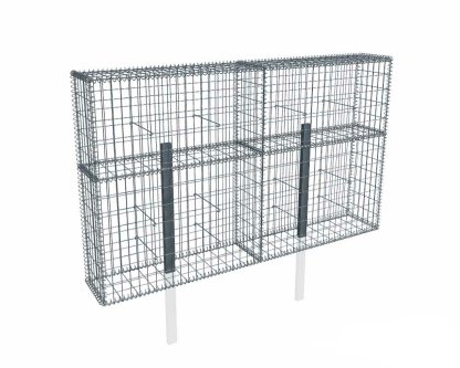 Vignette Kit gabion 2m de longueur, 120cm (H) x 30cm (L), pour clôture, assemblage spirales, mailles 5 x 10 cm, avec poteaux raidisseurs à sceller