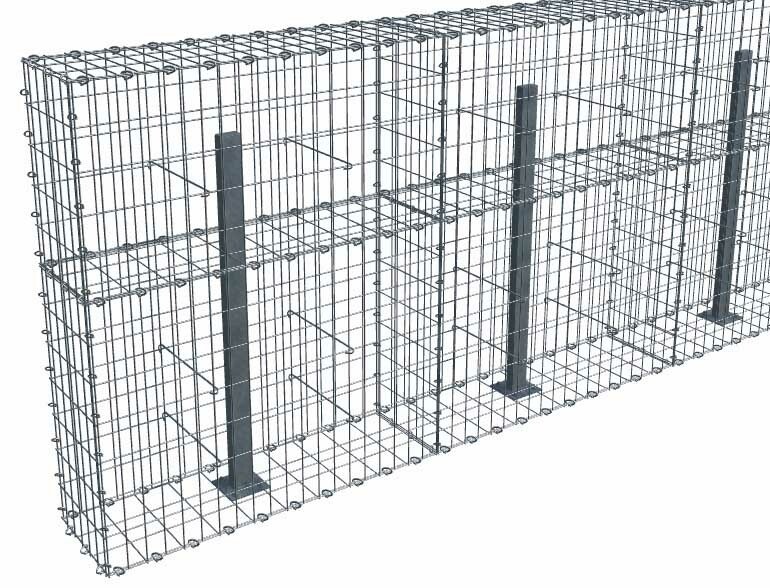 Kit gabion 18 m de longueur, 120cm (H) x 30cm (L), pour clôture, assemblage agrafes, mailles 5 x 10 cm, avec poteaux raidisseurs à visser