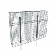 Kit gabion 2m de longueur, 150cm (H) x 30cm (L), pour clôture, assemblage agrafes, mailles 5 x 10 cm, avec poteaux raidisseurs à sceller