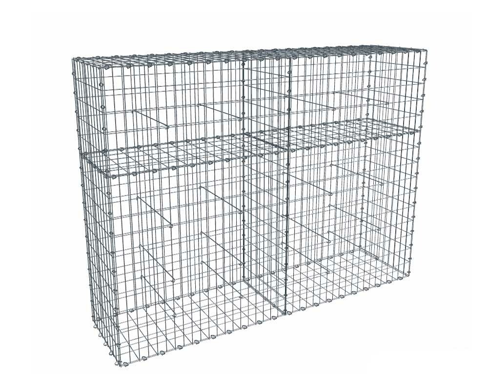 Kit gabion 2m de longueur, 150cm (H) x 50cm (L), pour clôture, assemblage agrafes, mailles 5 x 10 cm, grilles non visibles mailles 10 x 10 cm