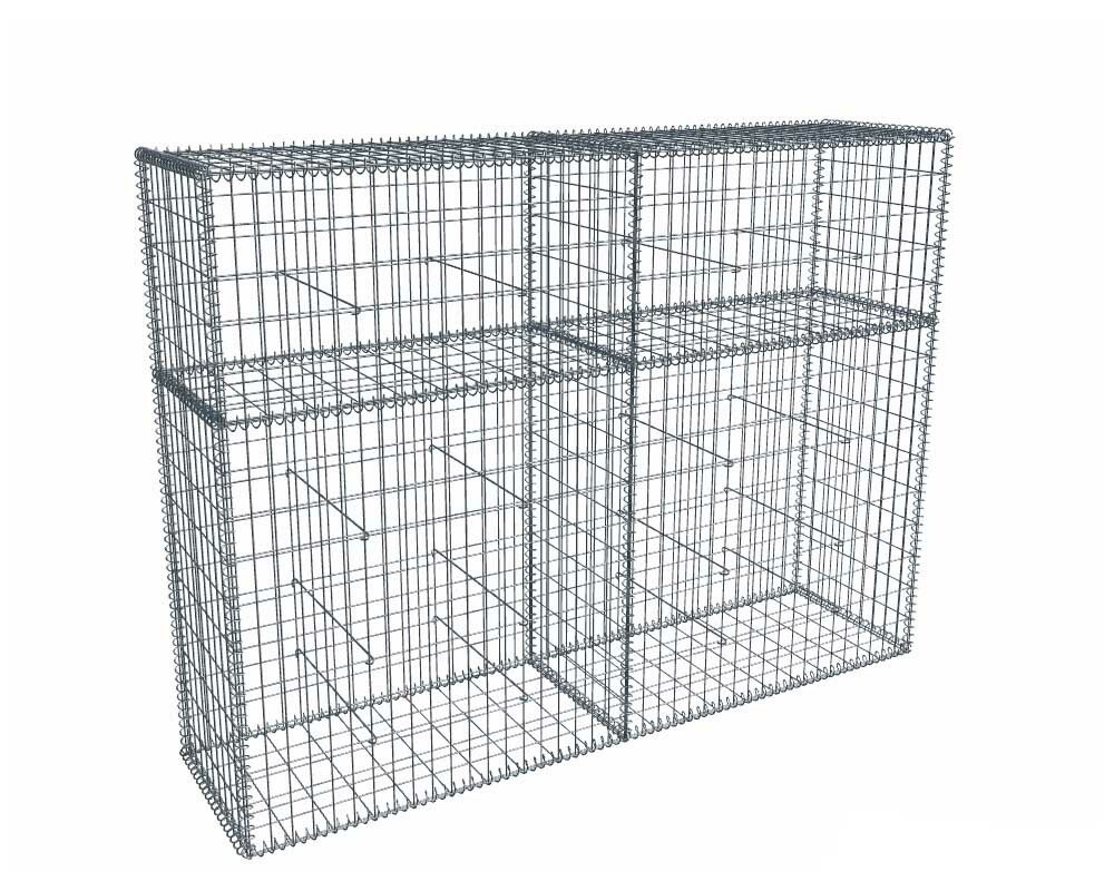 Kit gabion 2m de longueur, 150cm (H) x 50cm (L), pour clôture, assemblage spirales, mailles 5 x 10 cm, grilles non visibles mailles 10 x 10 cm