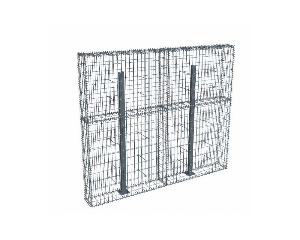 Kit gabion 2m de longueur, 170cm (H) x 30cm (L), pour clôture, assemblage spirales, mailles 5 x 10 cm, avec poteaux raidisseurs à visser