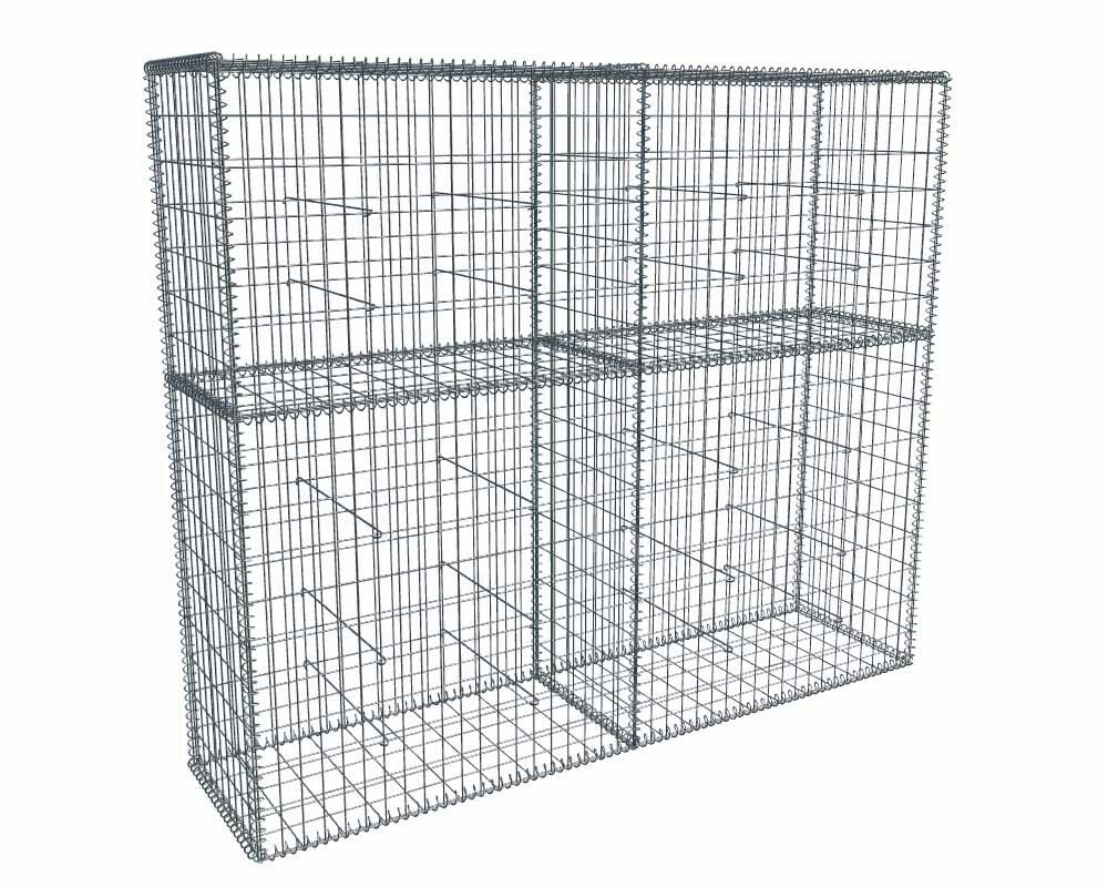 Kit gabion 2m de longueur, 170cm (H) x 50cm (L), pour clôture, assemblage spirales, mailles 5 x 10 cm, grilles non visibles mailles 10 x 10 cm