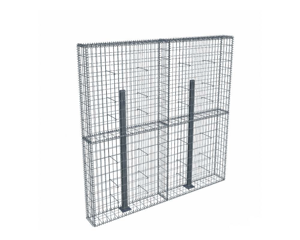 Kit gabion 2m de longueur, 200cm (H) x 20cm (L), pour clôture, assemblage spirales, mailles 5 x 10 cm, avec poteaux raidisseurs à visser