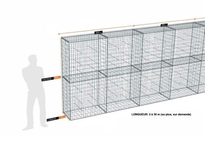 Vignette Kit gabion 18 m de longueur, 200cm (H) x 50cm (L), pour clôture, assemblage spirales, mailles 5 x 10 cm, grilles non visibles mailles 10 x 10 cm