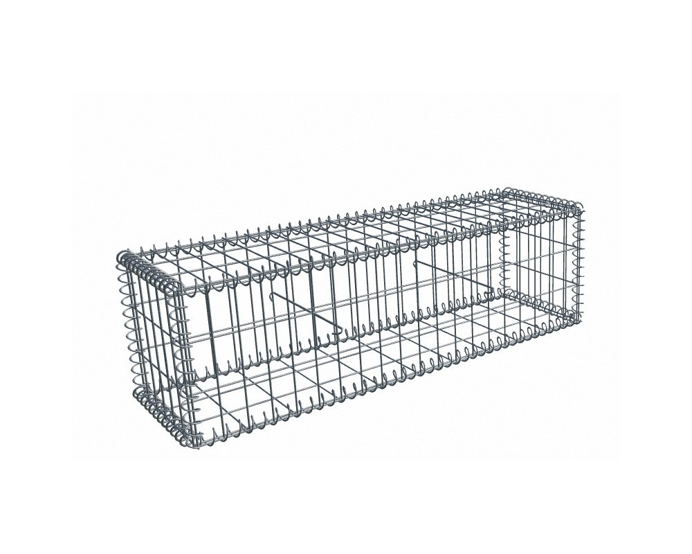 Gabion, longueur 100cm x 200cm(H) x 20(L), assemblage spirales, mailles 5 x 10 cm, grilles non visibles mailles 10 x 10 cm Ø4mm