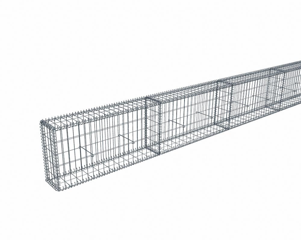 Kit gabion 26 m de longueur, 50cm (H) x 20cm (L), pour clôture, assemblage spirales, mailles 5 x 10 cm, grilles non visibles mailles 10 x 10 cm