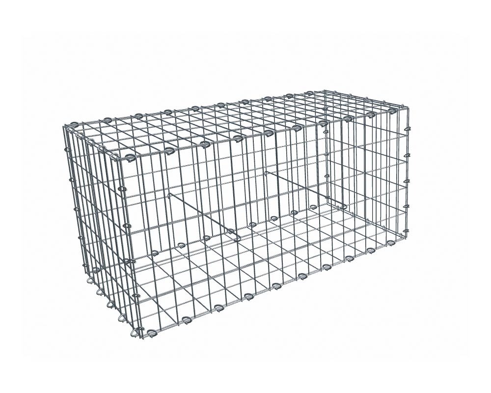 Gabion, longueur 100cm x 50cm(H) x 50(L), assemblage agrafes, mailles 5 x 10 cm, grilles non visibles mailles 10 x 10 cm Ø4mm