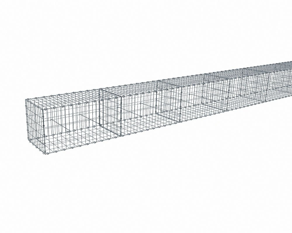 Kit gabion 30 m de longueur, 50cm (H) x 50cm (L), pour clôture, assemblage agrafes, mailles 5 x 10 cm, grilles non visibles mailles 10 x 10 cm