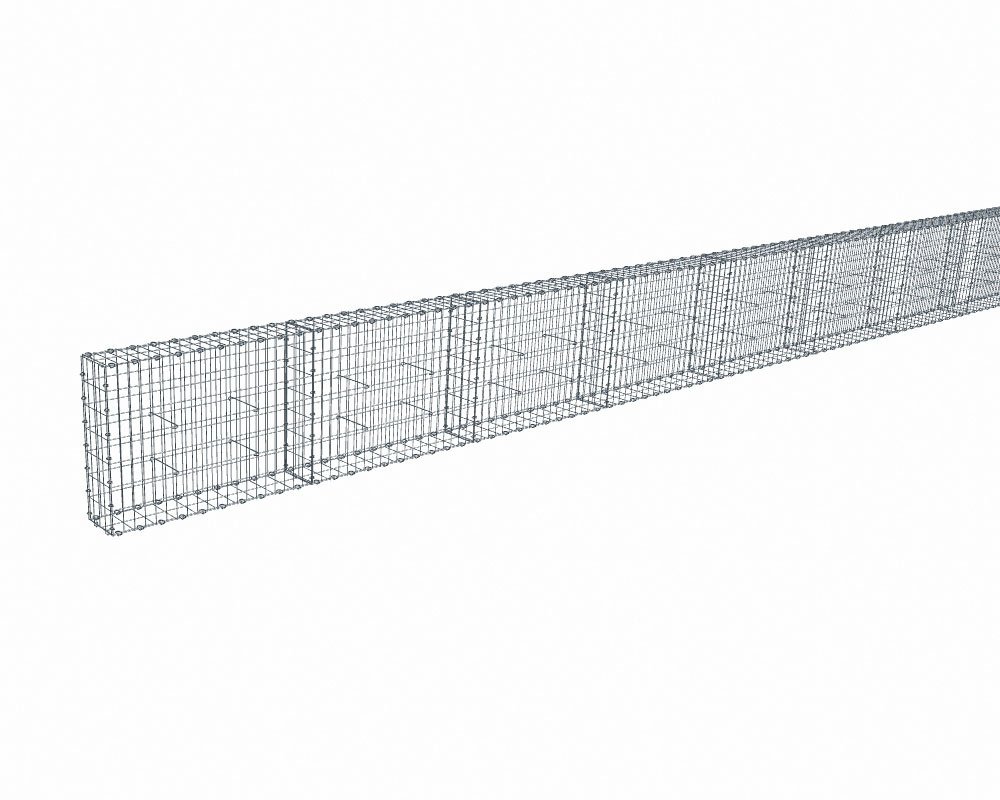 Kit gabion 16 m de longueur, 70cm (H) x 20cm (L), pour clôture, assemblage agrafes, mailles 5 x 10 cm, grilles non visibles mailles 10 x 10 cm