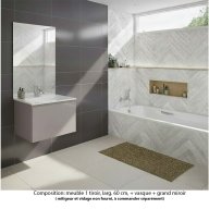 Ensemble meuble de salle de bain Oxford 80 cm grège brillant, plan vasque marbre reconstitué, 1 tiroir , miroir haut. 110 cm