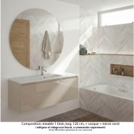 Ensemble meuble de salle de bain Oxford 120 cm grège brillant, plan vasque marbre reconstitué, 1 tiroir , miroir rond