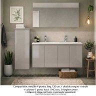 Ensemble meuble de salle de bain Oxford 120 cm grège brillant, plan vasque marbre reconstitué, 4 portes , miroir haut. 60 cm