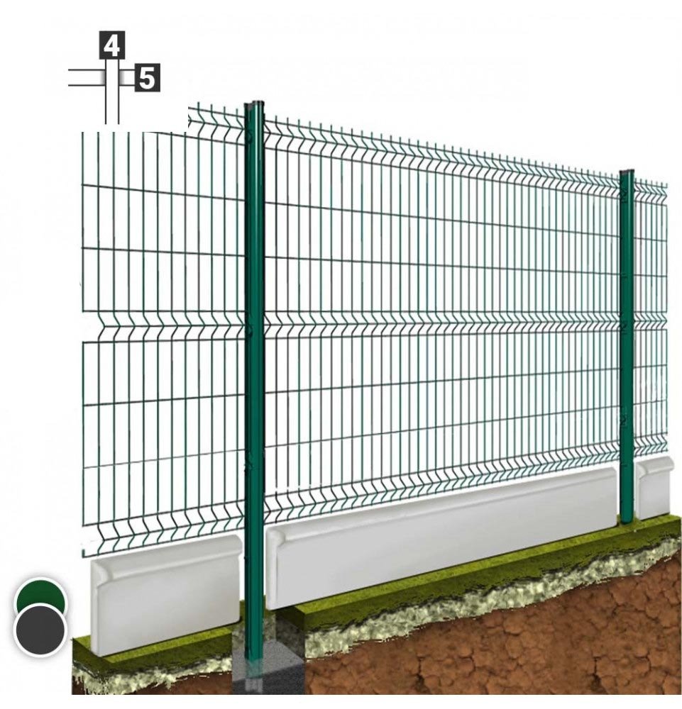 Kit grillage rigide gris 10 ml, à sceller fil de 4/5 mm, haut. 1.78 m, avec soubassement béton 25 cm