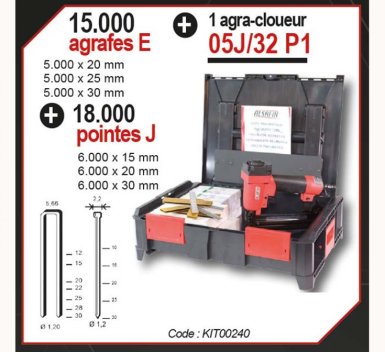 Vignette Ensemble de 1 agra-cloueur 05J/32 P1 et ses agrafes E et ses pointes J