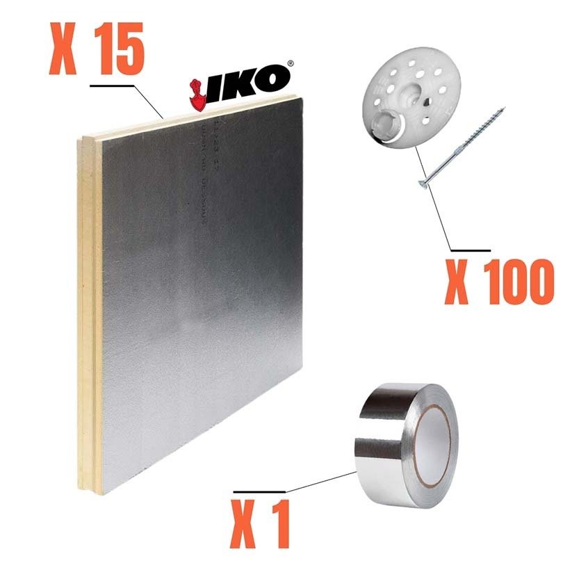 Kit complet d'isolation intérieur polyurethane 100 mm , panneaux rainurés/bouvetés- 10.80m²