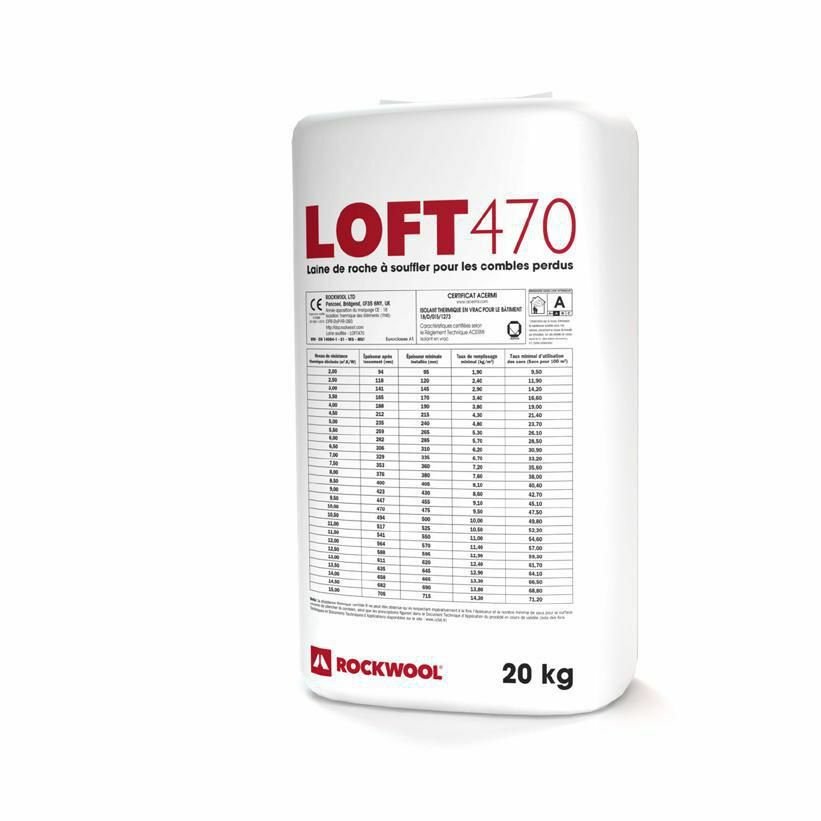 Laine de roche – ROCKWOOL LOFT 470 – 20 kg – par sac