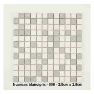 Mosaique Solid mixte Blanc/Gris , carreaux de 2.5 cm, rouleau de 1 m x 50 cm