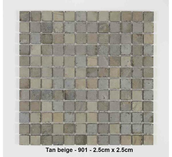 Mosaique pierre naturelle , Tan beige , carreaux de 2.5 cm, rouleau de 30 cm x 30 cm