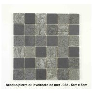 Mosaique pierre naturelle , Ardoise/Pierre de lave/Roche de mer , carreaux de 5 cm, rouleau de 1 m x 50 cm