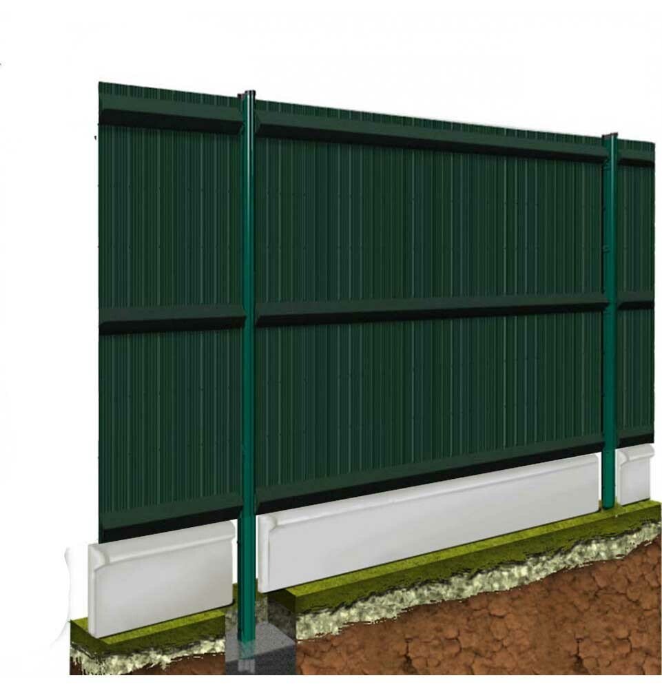 Kit grillage rigide vert 10 ml, à sceller fil de 4/5 mm, haut. 1.28 m, avec soubassement béton et occultation lames PVC