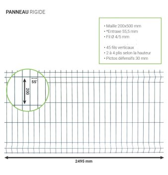 Vignette Panneau grillage rigide gris hauteur 1,23 m x 2,50 m de largeur, fils de 4 et 5 mm