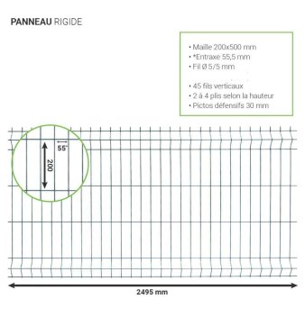 Vignette Panneau grillage rigide gris hauteur 1,23 m x 2,50 m de largeur, fils de 5 mm
