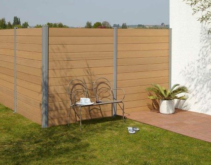 Vignette Kit d'extension clôture composite complet hauteur 1,20 m, largeur 1,50 m - couleur teck, fixation sur platine