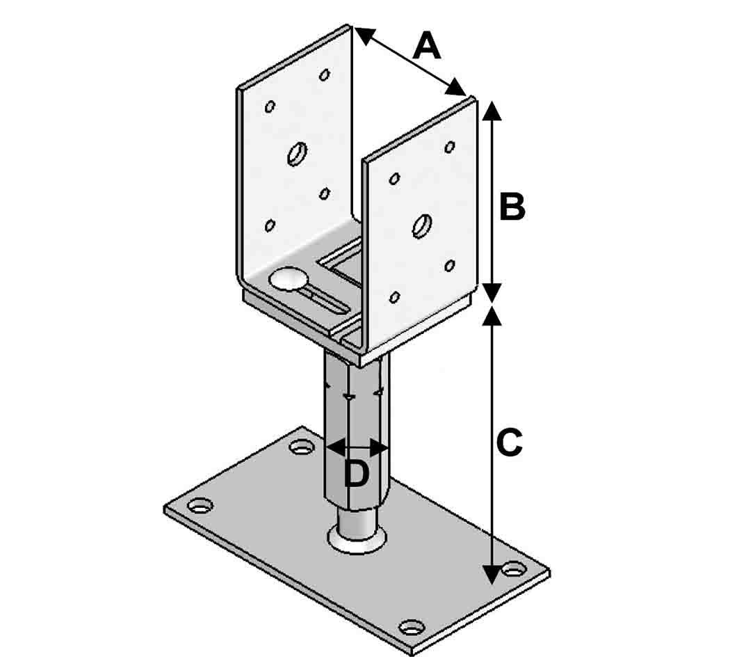 Pied de poteau réglable avec platine