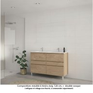 Ensemble meuble de salle de bain Oxford 120 cm chêne Sanremo, plan double vasque marbre reconstitué, 6 tiroirs