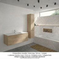 Ensemble meuble de salle de bain Oxford 120 cm chêne Sanremo, plan vasque marbre reconstitué, 1 tiroir + colonne P. 35 cm x H. 153 cm