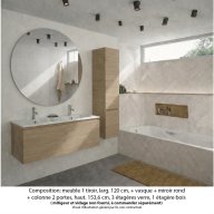 Ensemble meuble de salle de bain Oxford 120 cm chêne sanremo, plan double vasque marbre reconstitué, 1 tiroir , miroir rond , colonne P. 35 cm x H. 153 cm