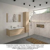 Ensemble meuble de salle de bain Oxford 120 cm chêne sanremo, plan double vasque marbre reconstitué, 2 tiroirs , miroir simple , colonne P. 35 cm x H. 153 cm
