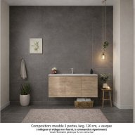Ensemble meuble de salle de bain Oxford 120 cm chêne Sanremo, plan vasque céramique, 3 portes +colonne P. 35 cm x H. 104 cm