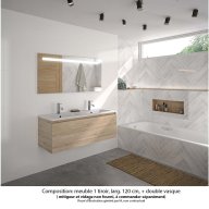 Ensemble meuble de salle de bain Oxford 120 cm chêne Sanremo, plan double vasque marbre reconstitué, 1 tiroir , miroir LED