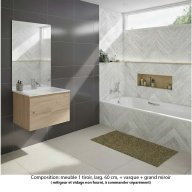Ensemble meuble de salle de bain Oxford 80 cm chêne Sanremo, plan vasque marbre reconstitué, 1 tiroir , miroir haut. 110 cm