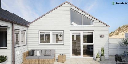 Vignette Bardage clin à emboîtement fibres-ciment hardie Plank VL, couleur blanc arctique, cédar