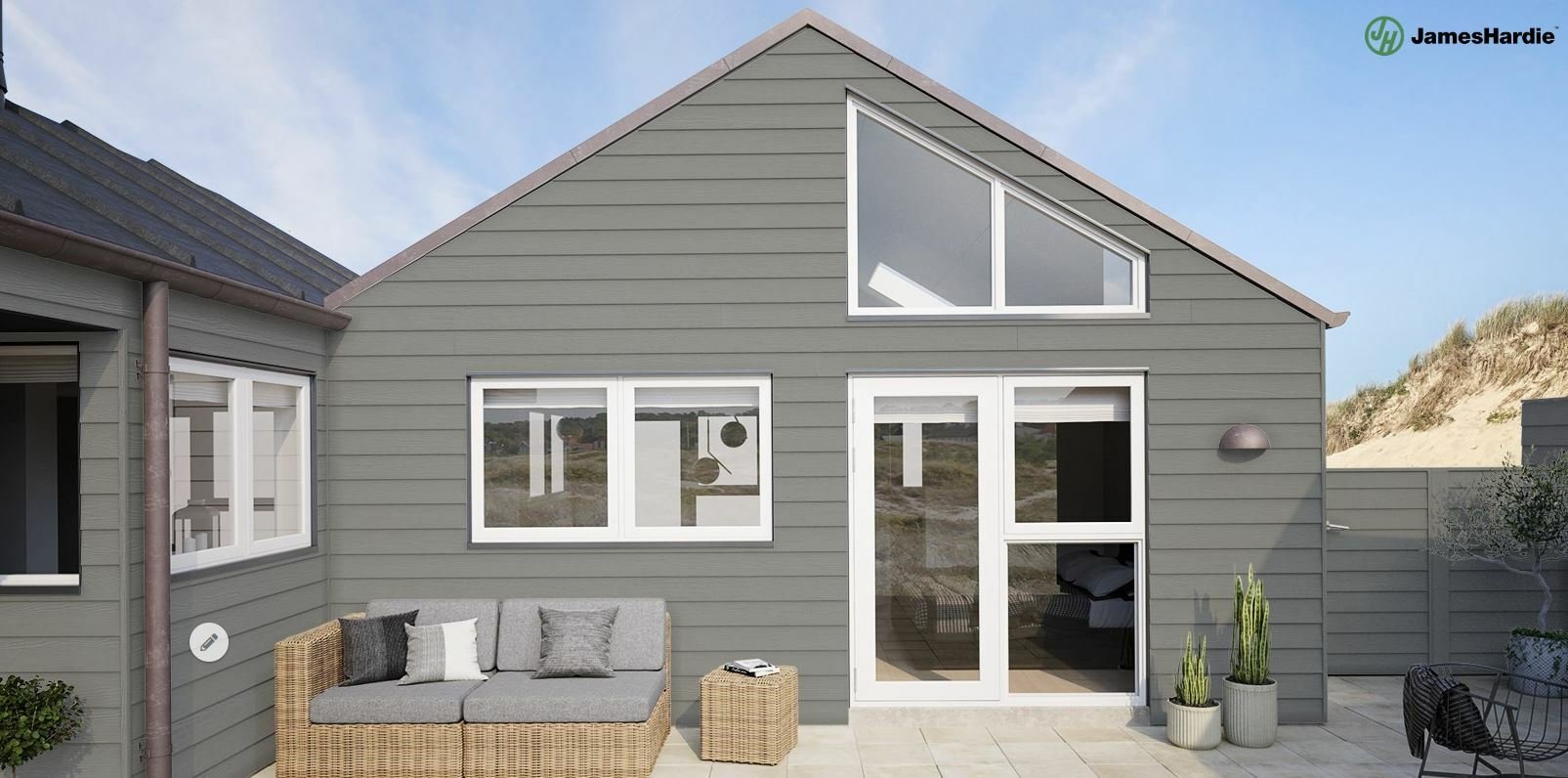 Bardage clin à emboîtement fibres-ciment hardie Plank VL, couleur gris ardoise, cédar