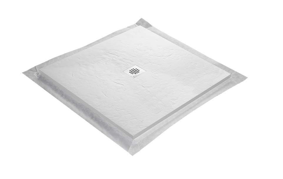 Receveur résine 100 x 100 cm blanc imitation ardoise - grille carrée centrée