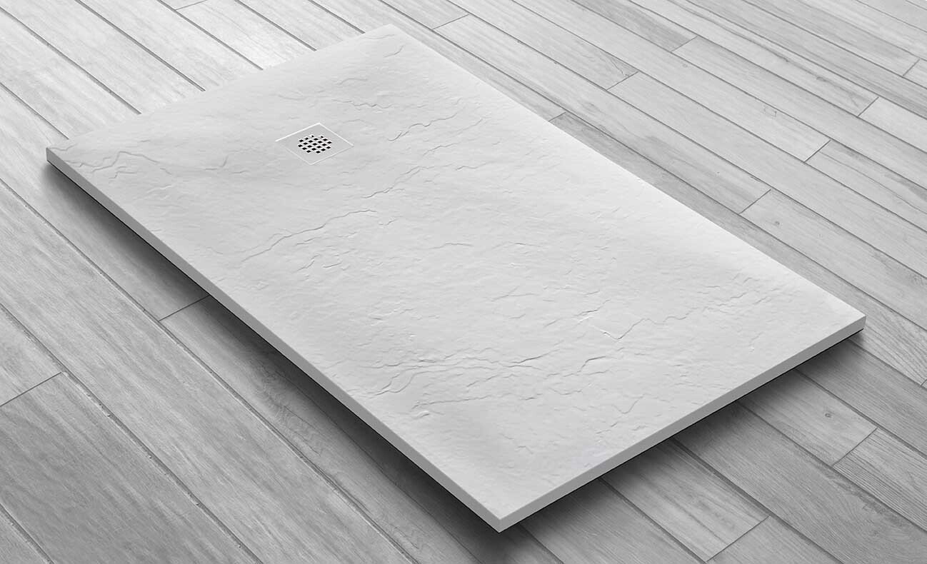 Receveur résine 100 x 80 cm blanc imitation ardoise - grille carrée excentrée