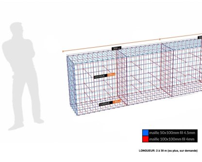 Vignette Kit gabion 100 cm (H) x 50 cm (L), pour soutènement, assemblage agrafes, mailles 5 x 10 cm, grilles non visibles mailles 10 x 10 cm