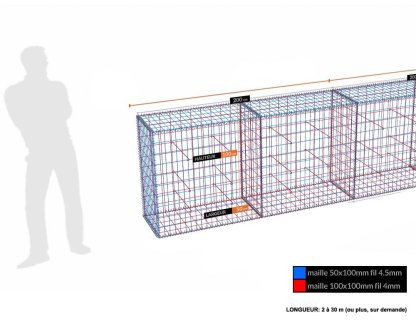 Vignette Kit gabion 100 cm (H) x 50 cm (L), pour soutènement, assemblage spirales, mailles 5 x 10 cm, grilles non visibles mailles 10 x 10 cm