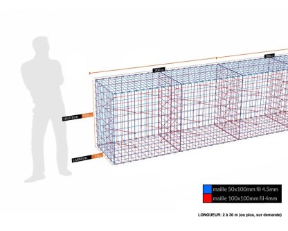 Vignette Kit gabion 100 cm (H) x 70 cm (L), pour soutènement, assemblage agrafes, mailles 5 x 10 cm, grilles non visibles mailles 10 x 10 cm